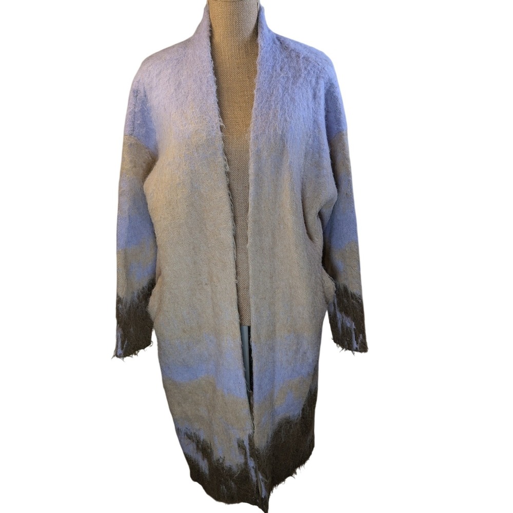 BluIvy Lilac Brown Ombre Fuzzy Long Cardigan‎ Sweater Women Cozy Boho Size M/L